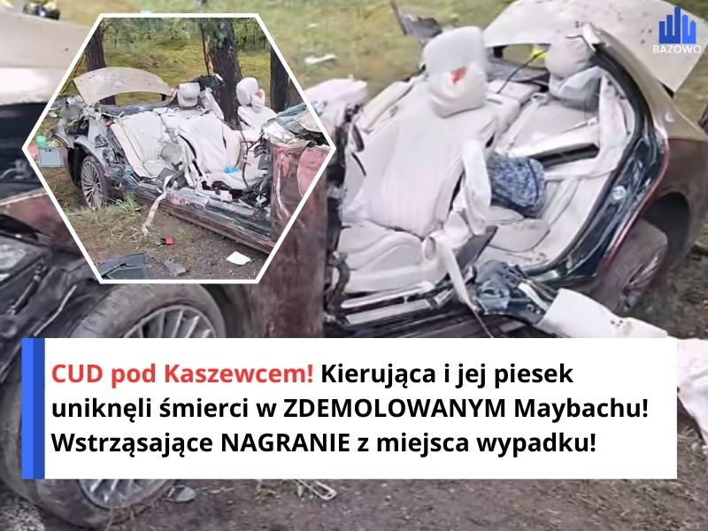 CUD pod Kaszewcem! Kierująca i jej piesek uniknęli śmierci w ZDEMOLOWANYM Maybachu!  Wstrząsające NAGRANIE z miejsca wypadku!